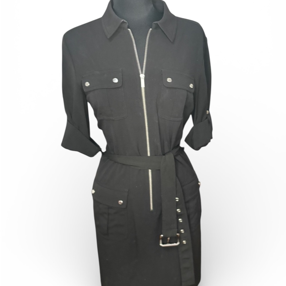 MICHAEL Michael Kors Black Zip Utility Shirt Dress L